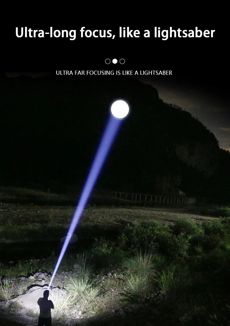 LED Display Laser Flashlight Super Bright Type-C Rechargeable IPX8 Waterproof Long Lasting Camping Emergency Flashlight