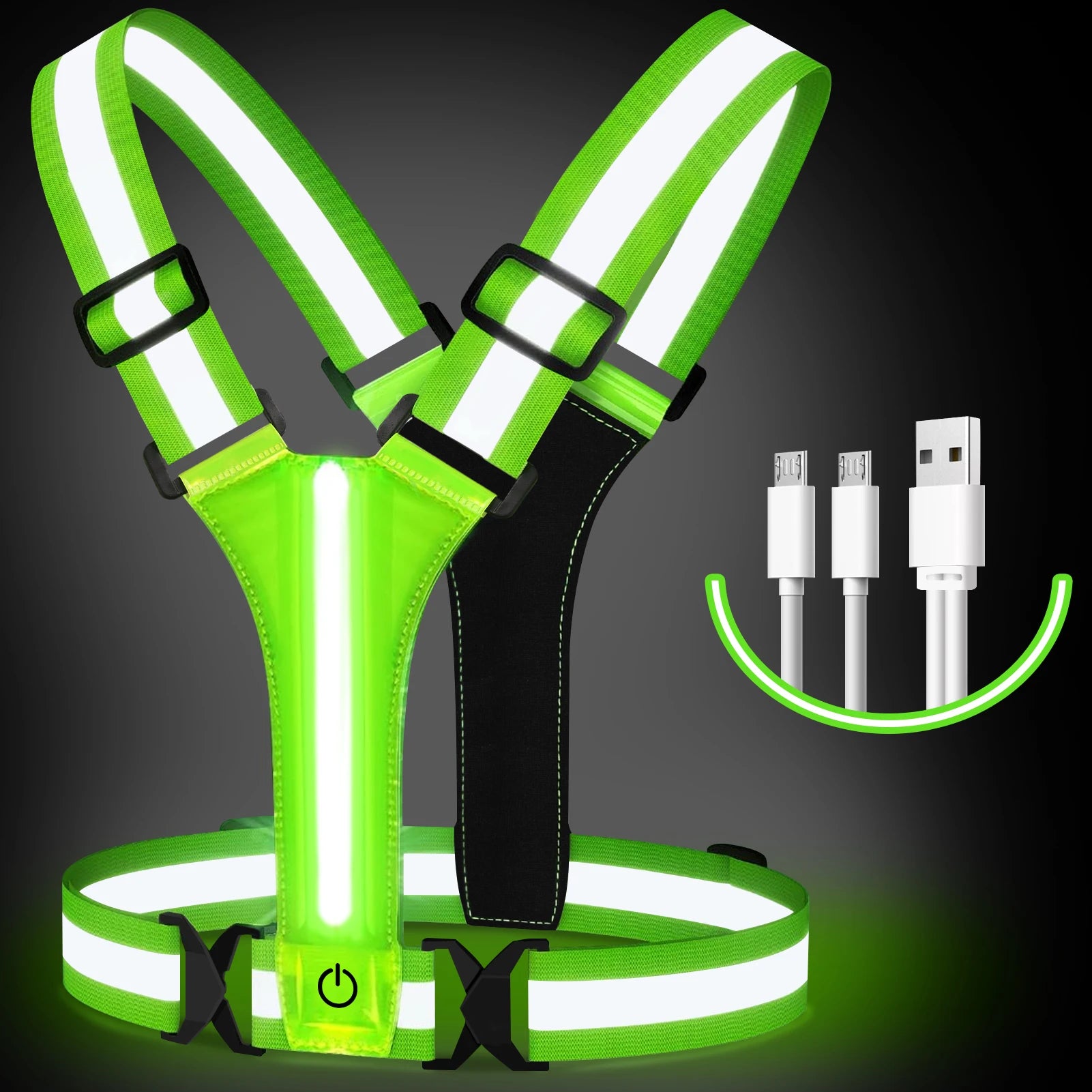 LED Reflective Vest Running Gear USB Rechargeable LED Light Up Vest High Visibility Running Lights for Jogging Running Walking