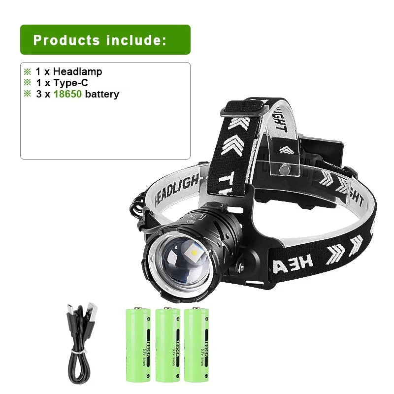 Strong Light Headlamp Portable LED Sensor Headlamp USB Rechargeable Head Flashlight Outdoor Camping Fishing Emergency Lantern