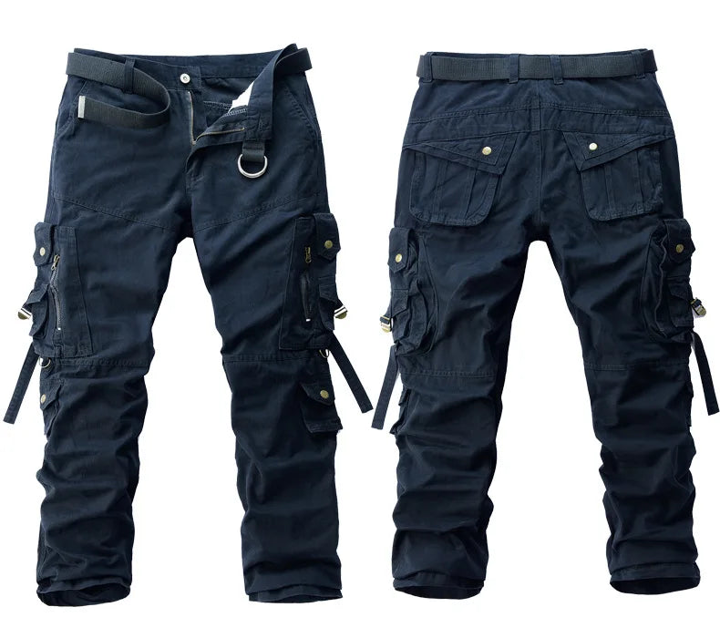Men's Cargo Pants 100% Cotton Multi-Pocket Work Pants Loose Sports Solid Color Trousers for Men Windproof Wear Resistant Pant