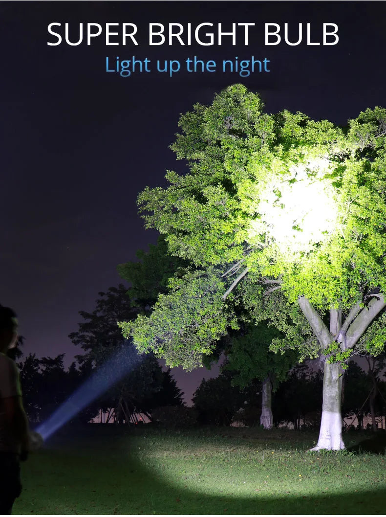 7LED Flashlight 4 Lighting Mode IPX4 Waterproof 4-Level Brightness Adjustable with Power Indicator for Hiking Emergency Survival