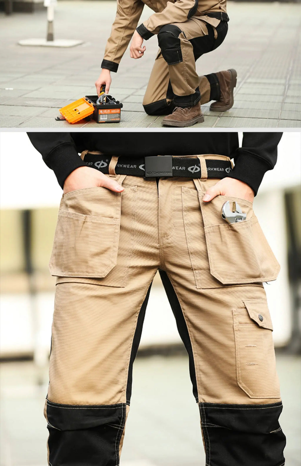 Cotton Working Pants Men Workwear Multi Pockets Cargo Pants Work Trousers Men with Knee Pads Workers Electrician Pants