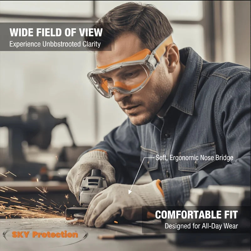 Safety Glasses Anti Fog Protective Eyewear, Splash Proof Dust Proof Windproof Goggles  for Work Lab Industrial, Clear Lens Silic