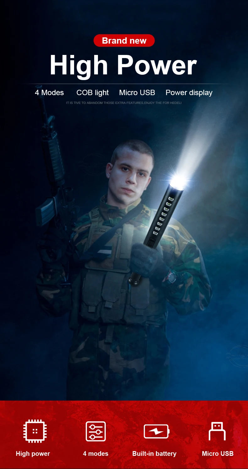 Super Powerful LED Flashlight 18650 Rechargeable Self Defense Flash Light Built-in Battery High Power Torch Tactical Hand Lamps