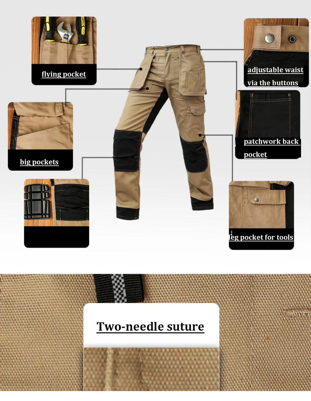 Cotton Working Pants Men Workwear Multi Pockets Cargo Pants Work Trousers Men with Knee Pads Workers Electrician Pants