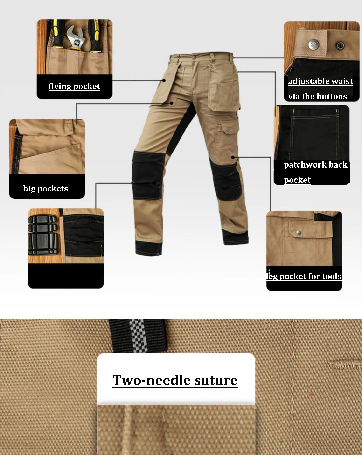 Cotton Working Pants Men Workwear Multi Pockets Cargo Pants Work Trousers Men with Knee Pads Workers Electrician Pants