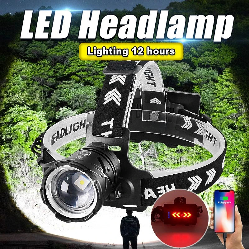 Strong Light Headlamp Portable LED Sensor Headlamp USB Rechargeable Head Flashlight Outdoor Camping Fishing Emergency Lantern