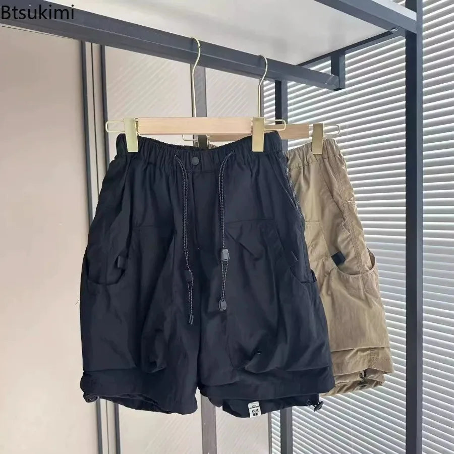 Cargo Shorts Men's Summer Loose Straight Casual Knee Length Pants Vintage Drawstring Running Sweatpants for Men Trend Streetwear