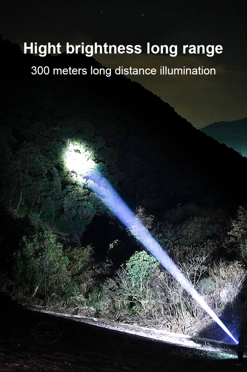 Super Powerful LED Flashlight 18650 Rechargeable Self Defense Flash Light Built-in Battery High Power Torch Tactical Hand Lamps