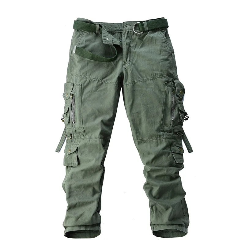 Men's Cargo Pants 100% Cotton Multi-Pocket Work Pants Loose Sports Solid Color Trousers for Men Windproof Wear Resistant Pant