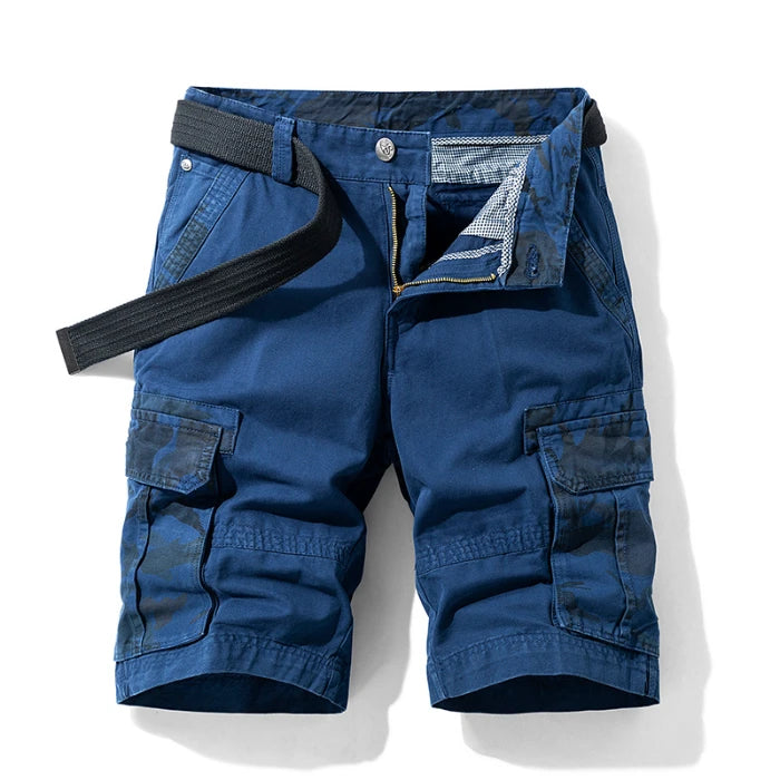 Summer Men's Cargo Shorts Baggy Straight Knee Length Pants Multi-Pocket Khaki Work 100%Cotton Camouflage Twill Short Belt Gift