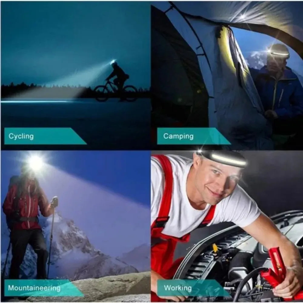 Outdoor Head Lamp with 230 Degree Wide Beam 5 Lighting Modes Motion Sensor IPX4 Waterproof Rechargeable Design Jogging Fishing