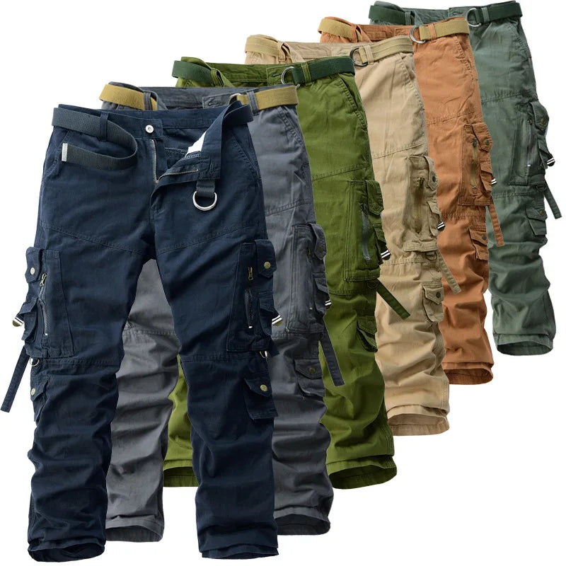 Men's Cargo Pants 100% Cotton Multi-Pocket Work Pants Loose Sports Solid Color Trousers for Men Windproof Wear Resistant Pant