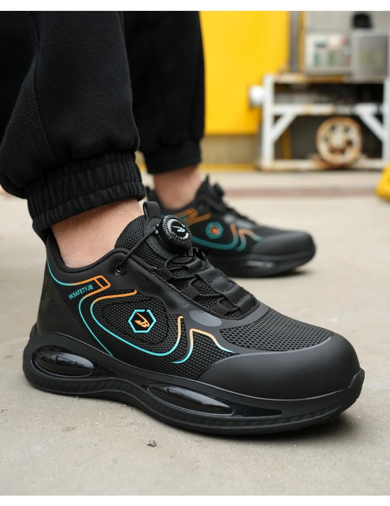 Waterproof Men Safety Shoes Steel Toe Sneakers Rotated Button Puncture Proof Work Safety Boots Man Air Cushion Working Footwear