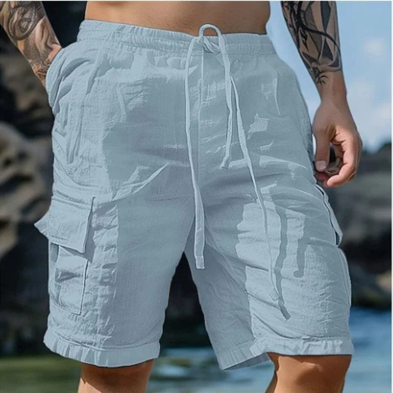 Summer Fashion Loose White Cargo Shorts Men's Handsome Streetwear Beachwear Solid Color with Pockets Shorts Workout Pants 2024