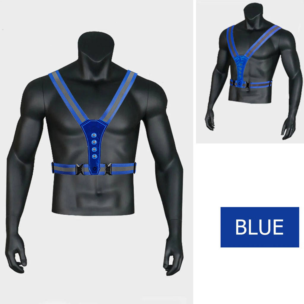 LED Reflective Running Vest Adjustable Elastic Flashing LED High Visibility Reflective Vest Cycling Security Vest for Running an
