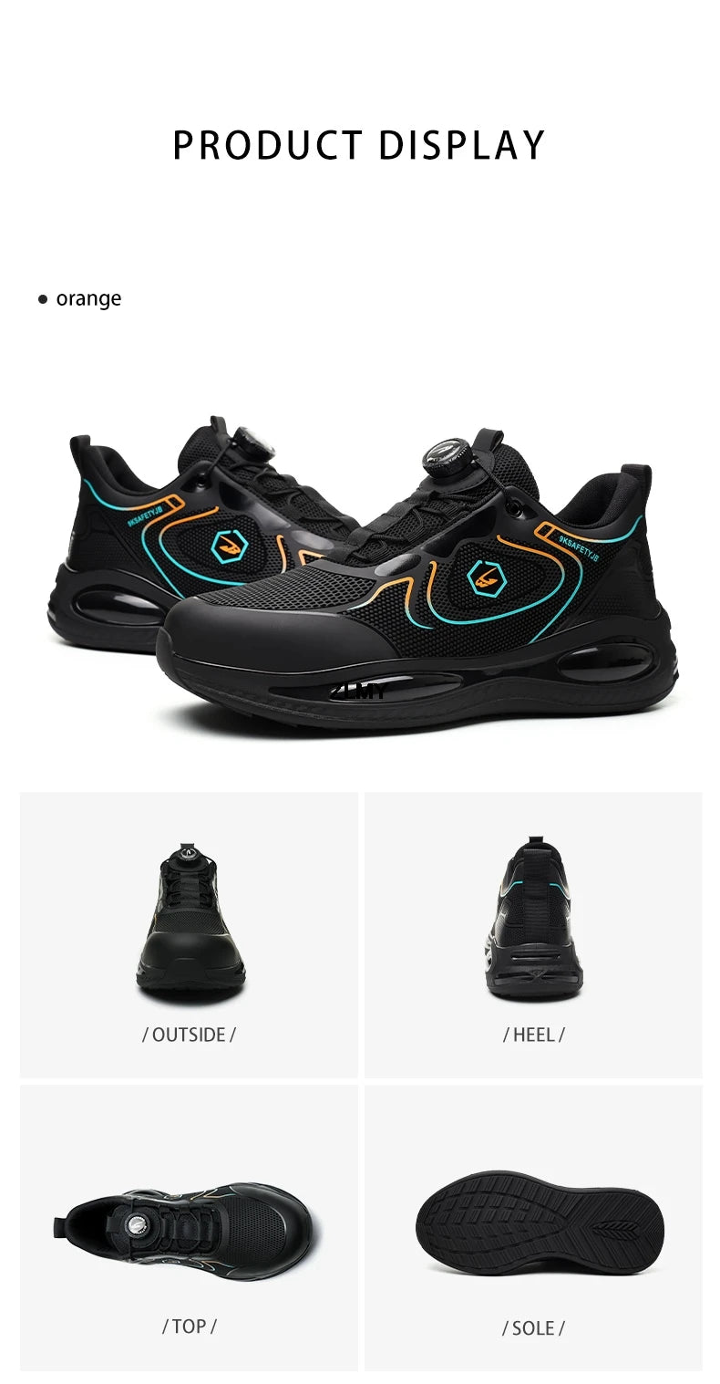 Waterproof Men Safety Shoes Steel Toe Sneakers Rotated Button Puncture Proof Work Safety Boots Man Air Cushion Working Footwear
