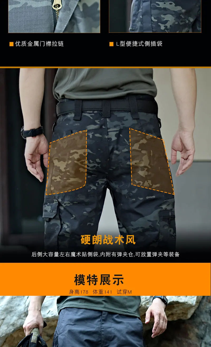 Men's Tactical Workwear Casual Pant Men Waterproof Cargo Pants Multi-pocket Wear-Resistant Outdoor Hiking Training Trousers