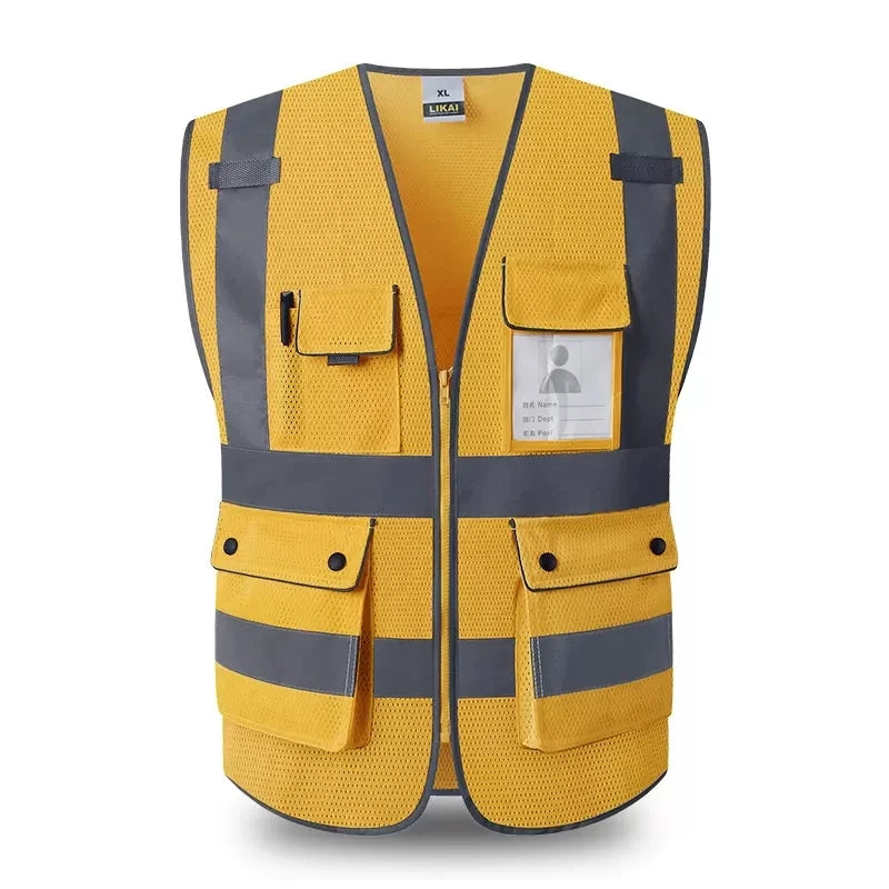 High Visibility Reflective Safety Vest Zipper Front Vest With Reflective Strips Construction Workwear Safety Reflective Vest