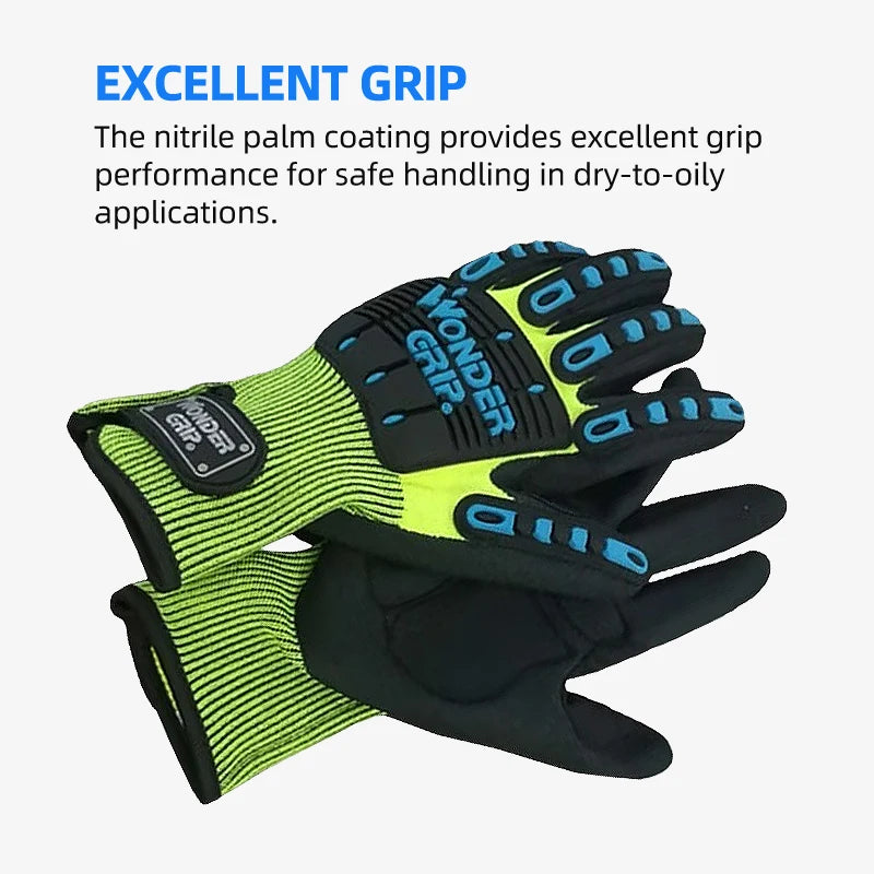 Wonder Grip Anti-Impact & Vibration Safety Work Gloves with PVC Knuckle & Fingers EVA & Nitrile Palm Coating Polyester Lining