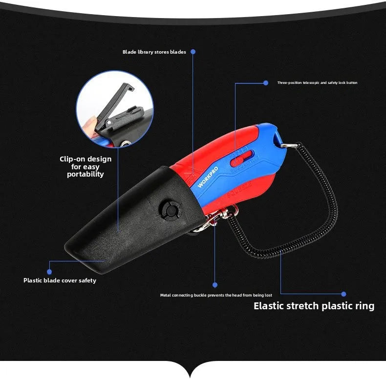 WORKPRO New Safety Cutter with Sheath & Lanyard, Self-Retracting Utility Knife, Compact Box Cutter, W013019