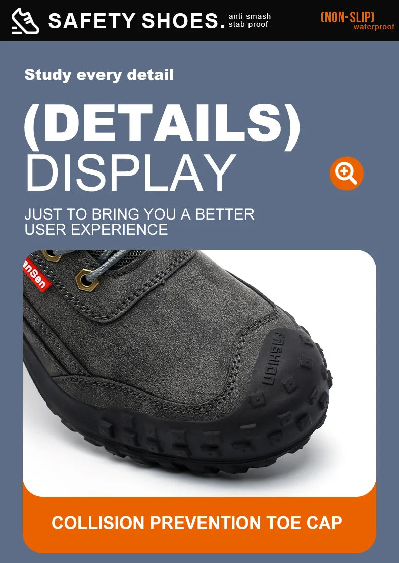 Men's Safety Work Boots Steel Toe Anti-smash Safety Shoes Wear-resisting Anti-Puncture Sole Fashionable Boots Forging Workshop