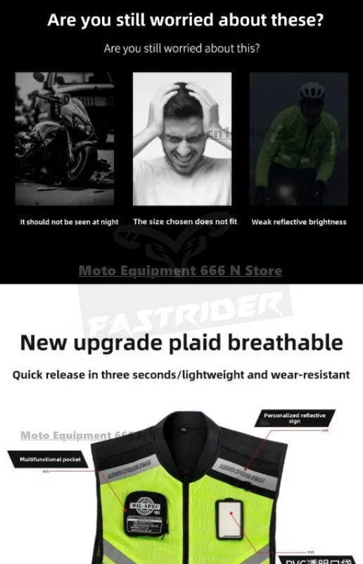 Motorcycle Safety Riding Suit Reflective Vest Motorcycle Cooling Vest Motorcycle Travel Night Fluorescent Breathable Biker Vest