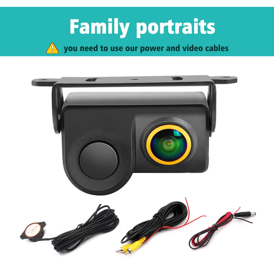QMKJ HD 1080P Golden Lens Car Radar and Rear View Camera Rear Radar Sensor Early Warning Detector Car Rearview Vehicle Camera