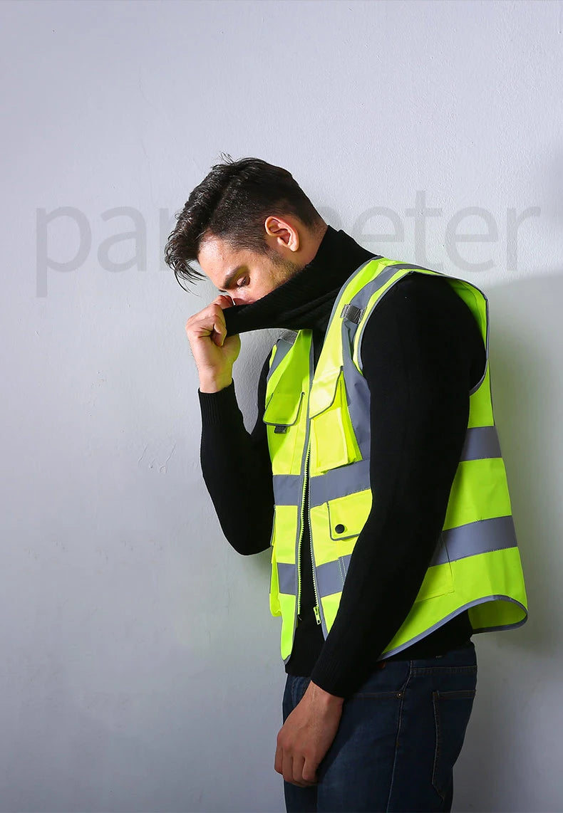 High Visibility Reflective Safety Vest Zipper Front Vest With Reflective Strips Construction Workwear Safety Reflective Vest