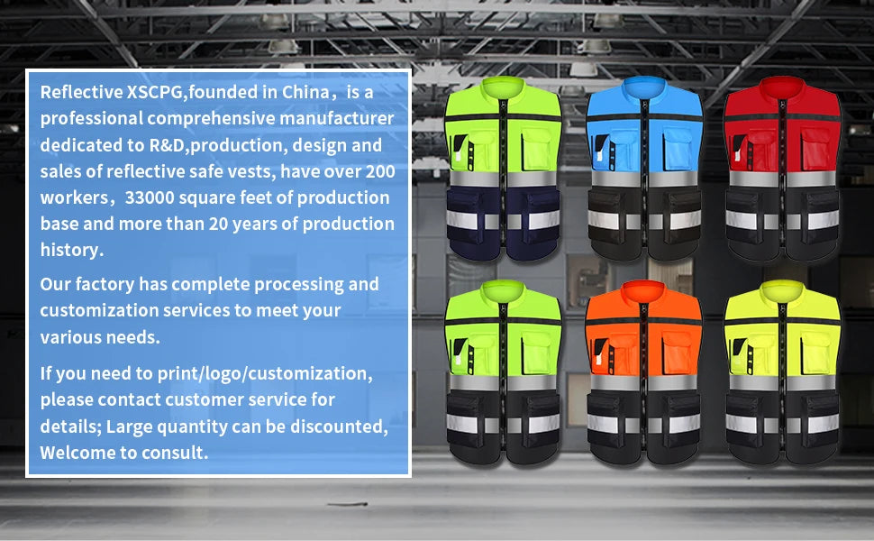 Custom Logo Safety Vest Hi Vis Vest Multi Pocket Construction Workwera ANSI Class 2 Standard Safety Volunteer Uniform
