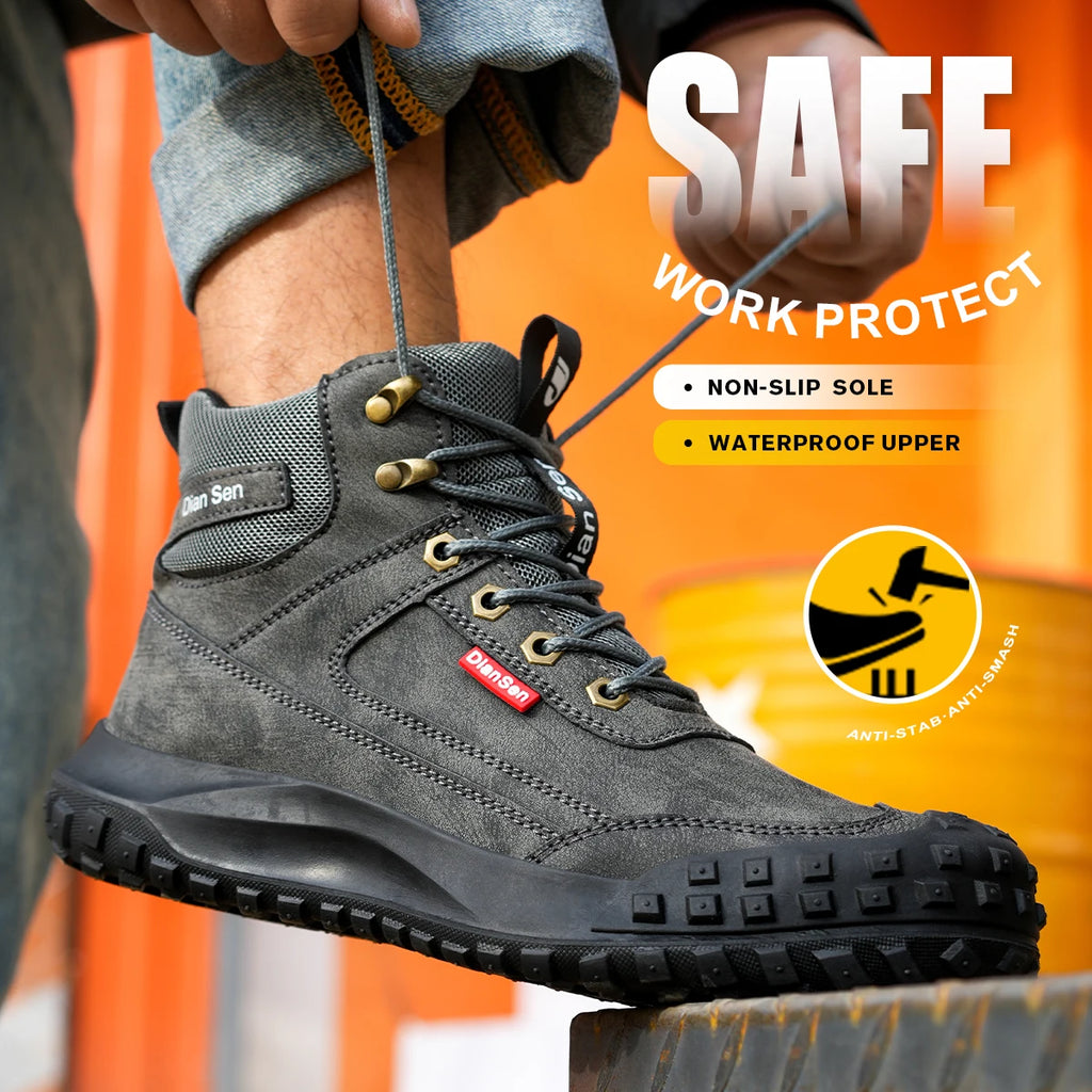 Men's Safety Work Boots Steel Toe Anti-smash Safety Shoes Wear-resisting Anti-Puncture Sole Fashionable Boots Forging Workshop