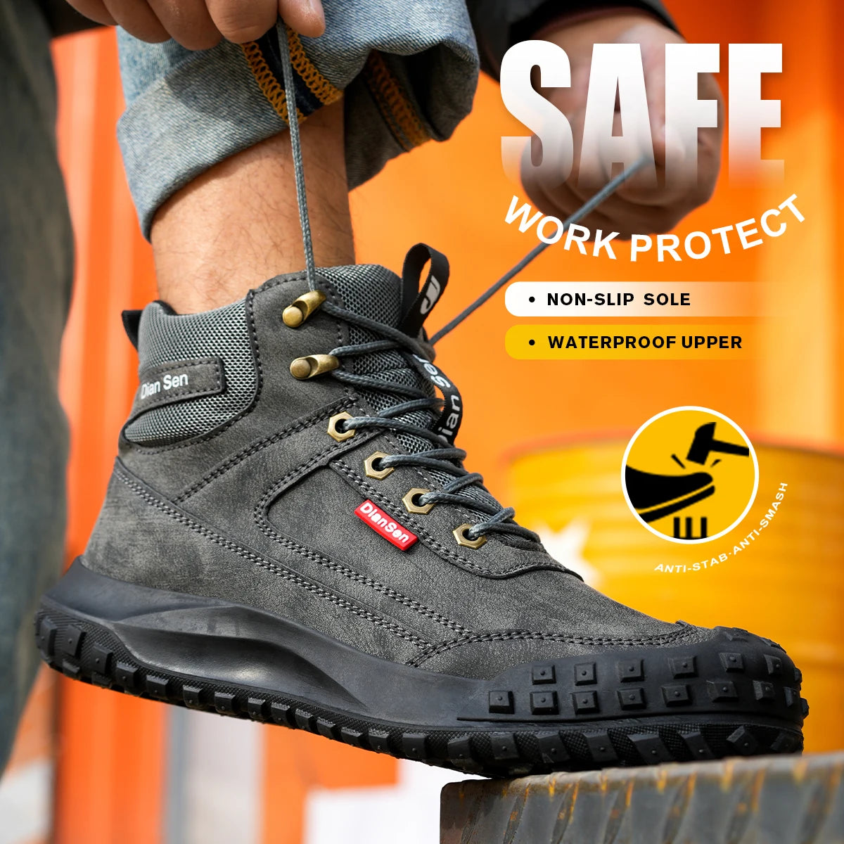 Men's Safety Work Boots Steel Toe Anti-smash Safety Shoes Wear-resisting Anti-Puncture Sole Fashionable Boots Forging Workshop