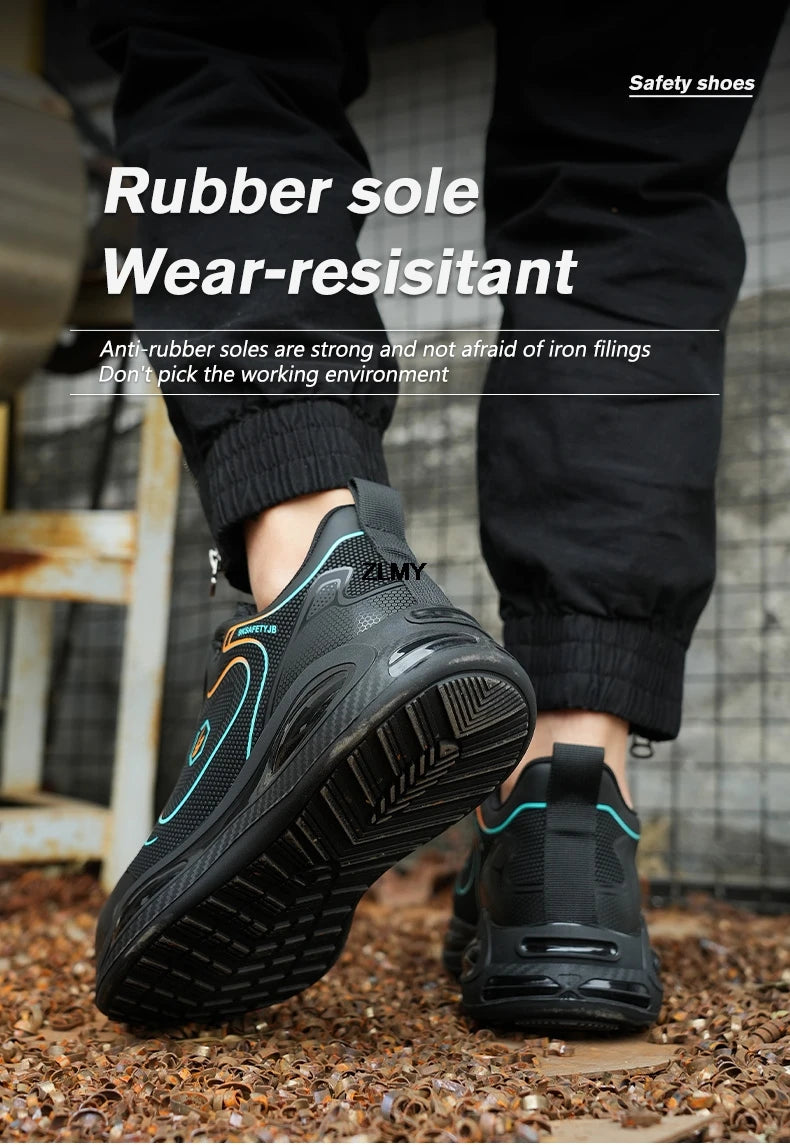 Waterproof Men Safety Shoes Steel Toe Sneakers Rotated Button Puncture Proof Work Safety Boots Man Air Cushion Working Footwear