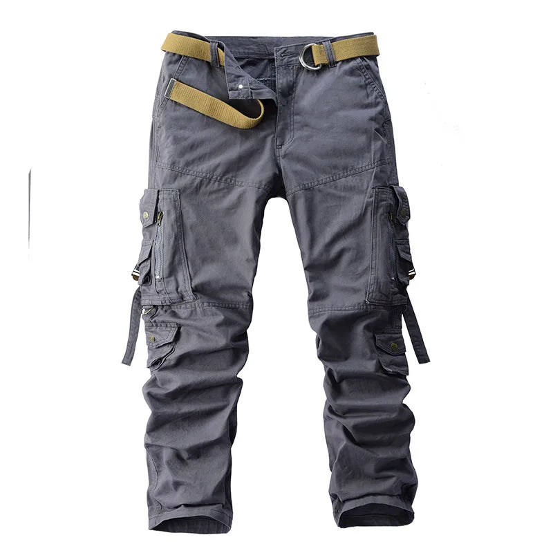 Men's Cargo Pants 100% Cotton Multi-Pocket Work Pants Loose Sports Solid Color Trousers for Men Windproof Wear Resistant Pant