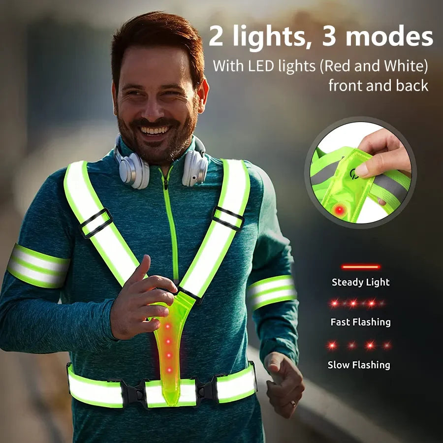 Adjustable Lightweight Safety Vest for Night Walking Running Cycling - Outdoor High Visibility Gear with Safety Straps