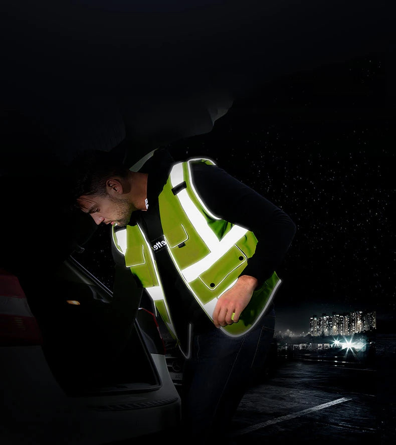High Visibility Reflective Safety Vest Zipper Front Vest With Reflective Strips Construction Workwear Safety Reflective Vest