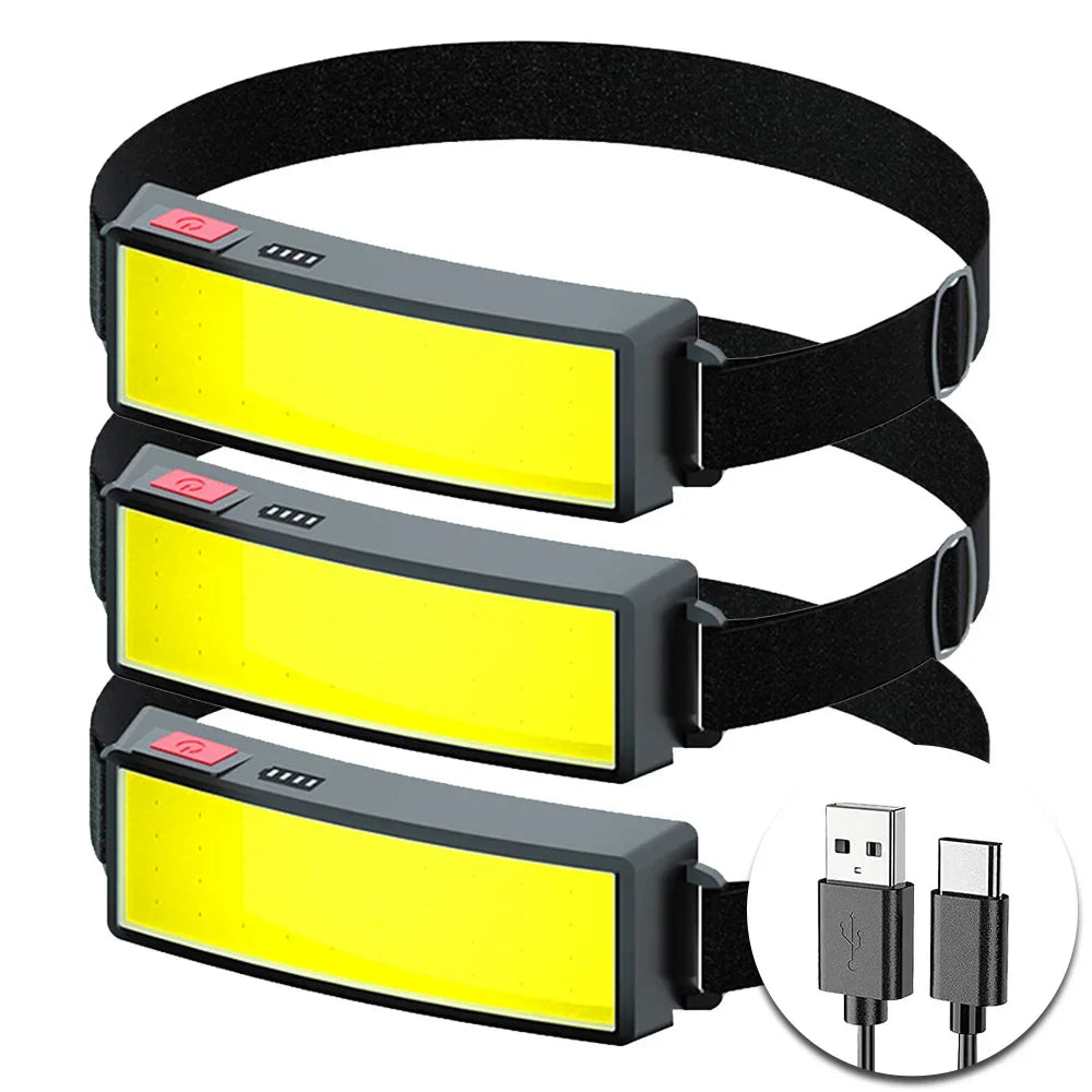 Powerful COB Headlamp Type-c/USB Rechargeable Head Flashlight Built-in Battery Outdoor Fishing Camping Lantern Waterproof Torch