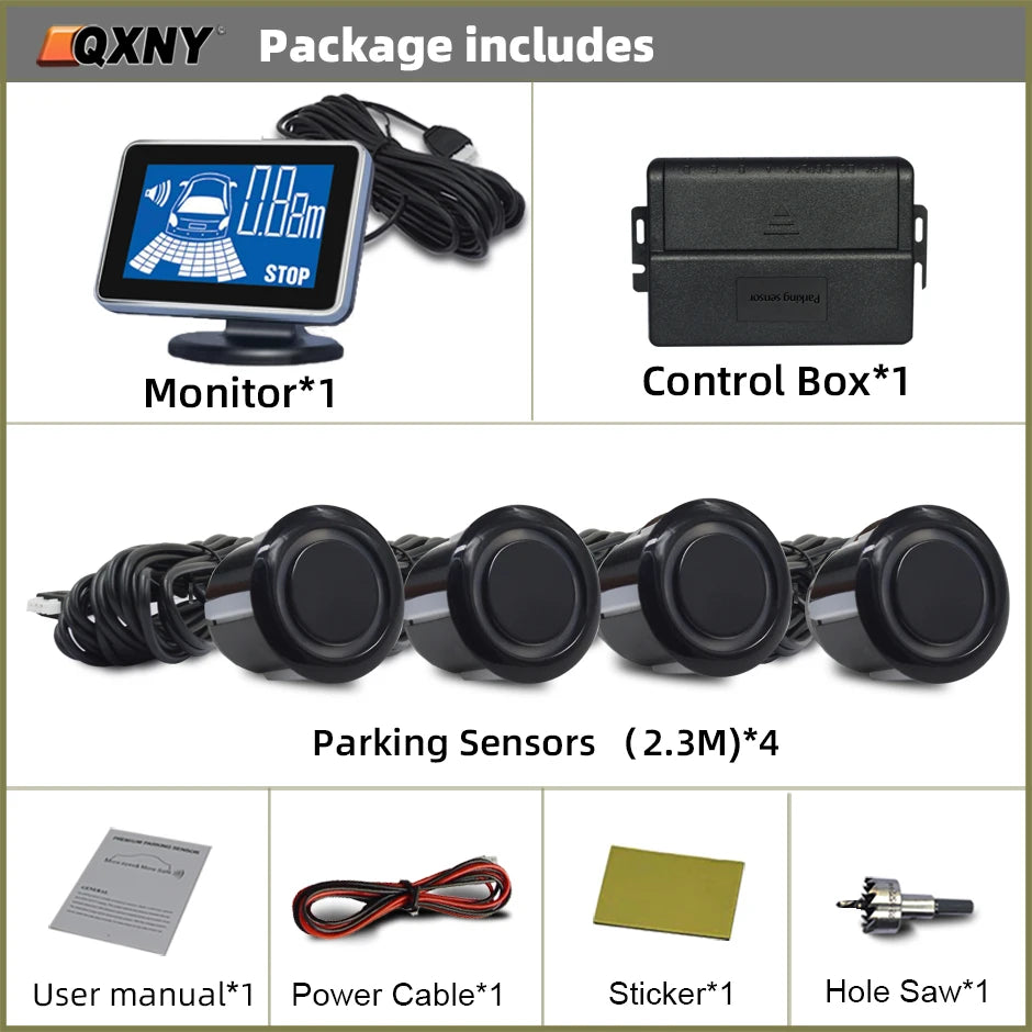 4 Parking Sensors System Backup Radar Reverse  for Car  Auto Vehicle Garage Parktronic Kit Distance Detection Buzzer Warn