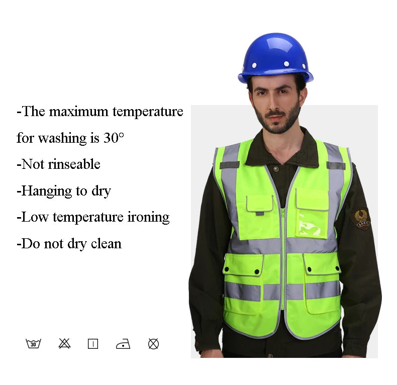 High Visibility Reflective Safety Vest Zipper Front Vest With Reflective Strips Construction Workwear Safety Reflective Vest