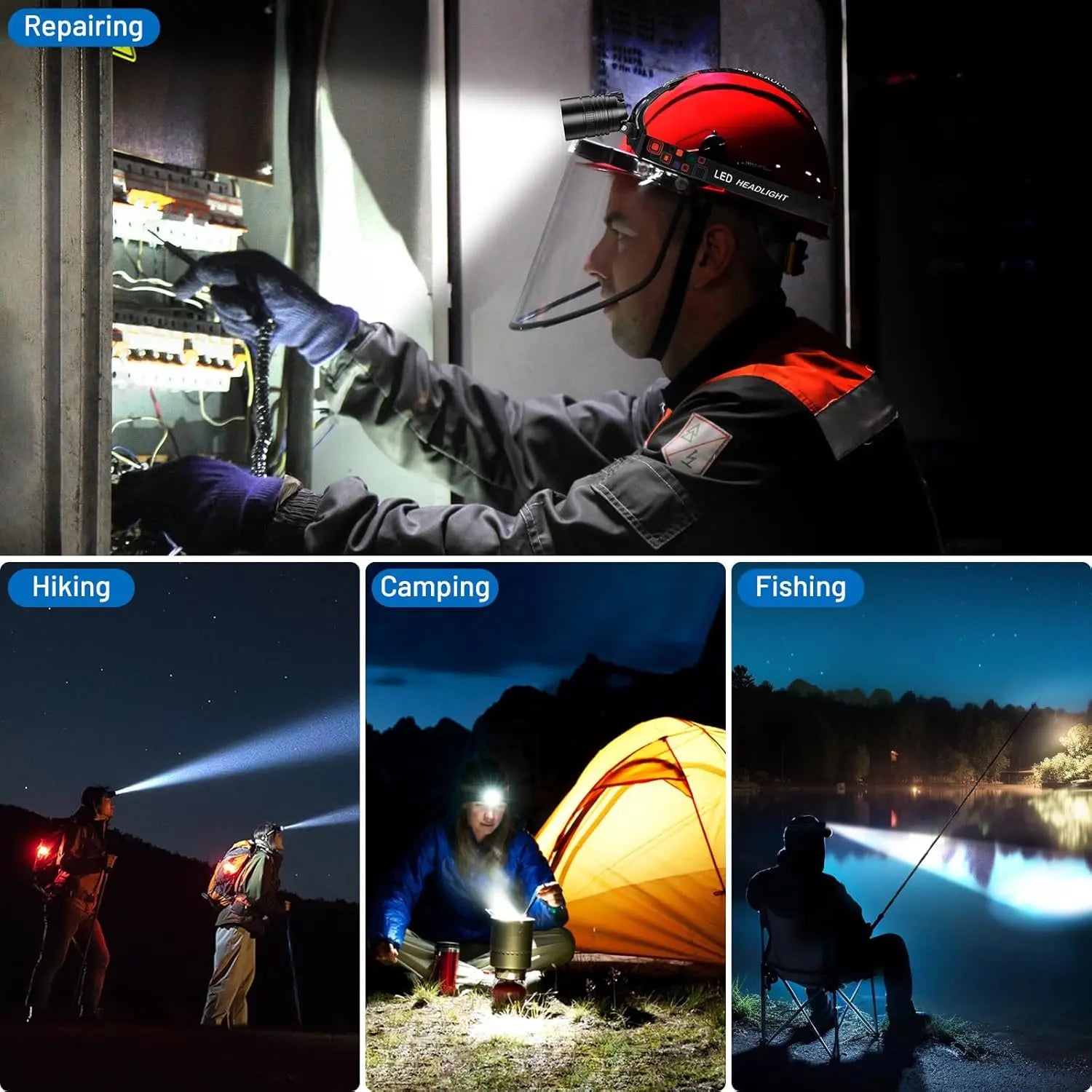 Powerful LED Headlamp Rechargeable Telescopic Zoomable Headlight Outdoor Waterproof Work Head Lamp High Lumen Head Torch
