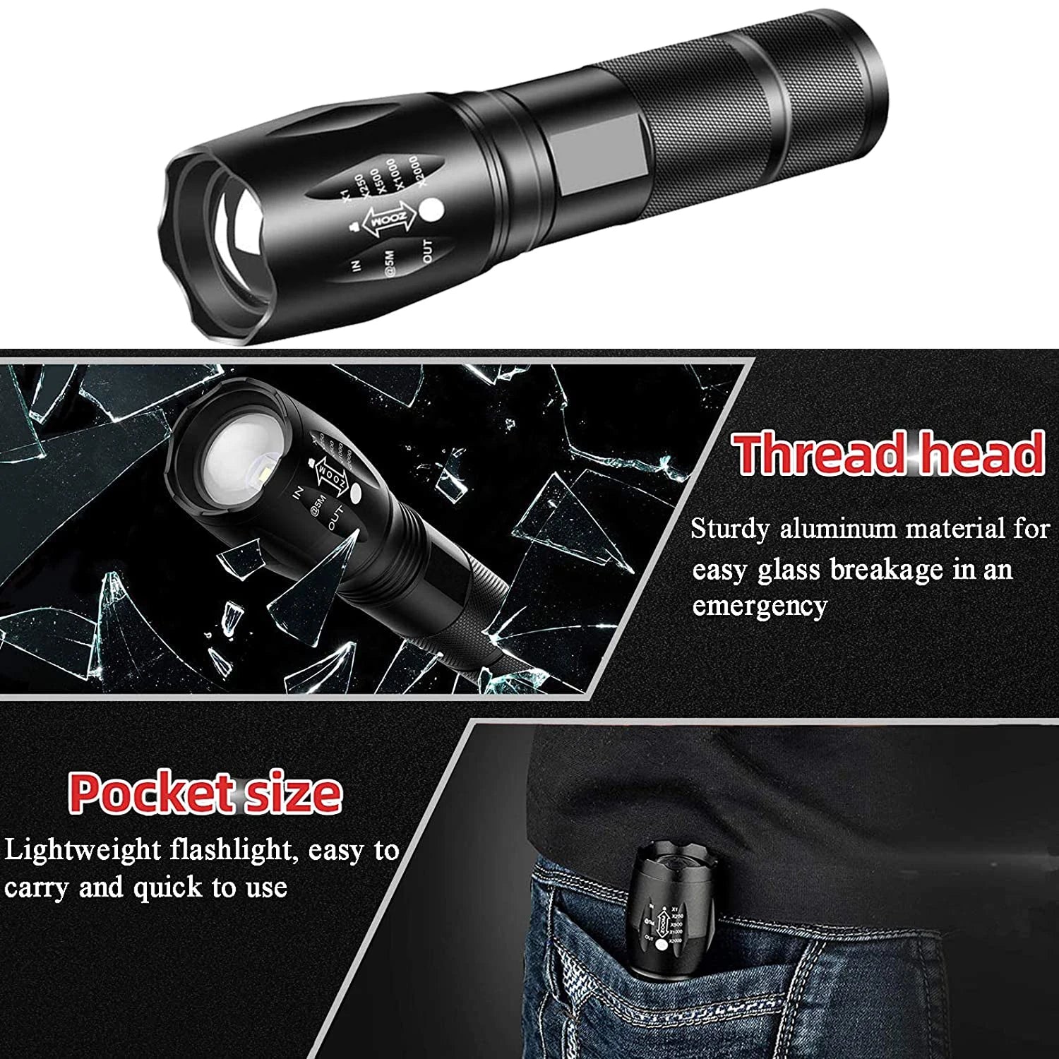 Powerful LED Flashlight Aluminum Alloy Portable Torch USB ReChargeable Outdoor Camping Tactical Flash Light