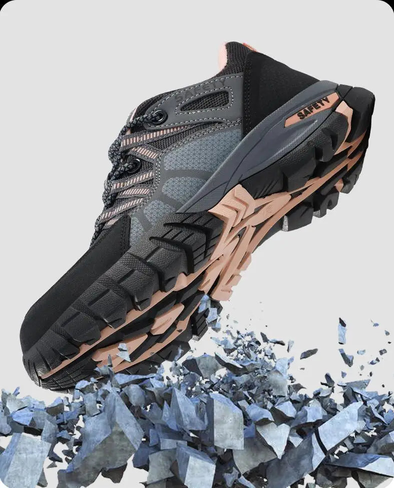 Safety Shoes for Women,Lightweight Non Slip Work Shoes,Air Cushion Safety Sneakers for Work and Daily Wear Black/Pink