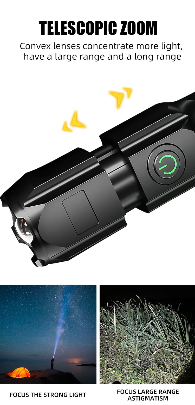 LED Flashlight Strong Light Rechargeable Waterproof Multi Functional Light For Outdoor Camping Fishing Work Lighting Flashlight