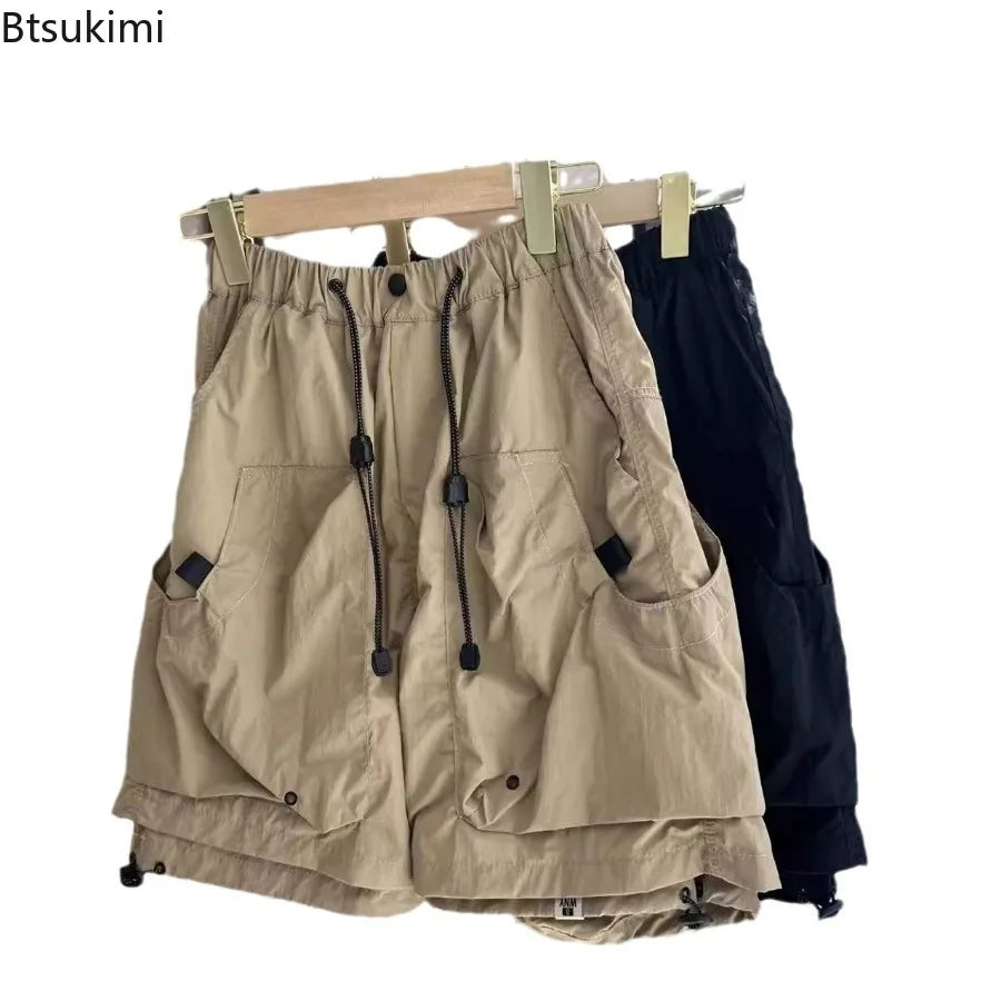 Cargo Shorts Men's Summer Loose Straight Casual Knee Length Pants Vintage Drawstring Running Sweatpants for Men Trend Streetwear