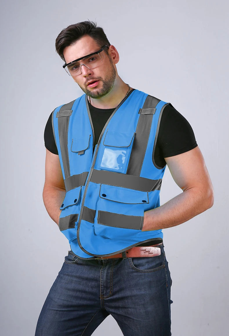 High Visibility Reflective Safety Vest Zipper Front Vest With Reflective Strips Construction Workwear Safety Reflective Vest