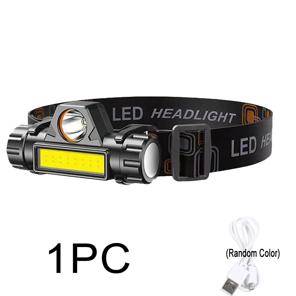 Powerful LED Flashlight Rechargeable with Built in Lithium Battery Strong Head Light Camping Adventure Fishing Cycling Headlamp