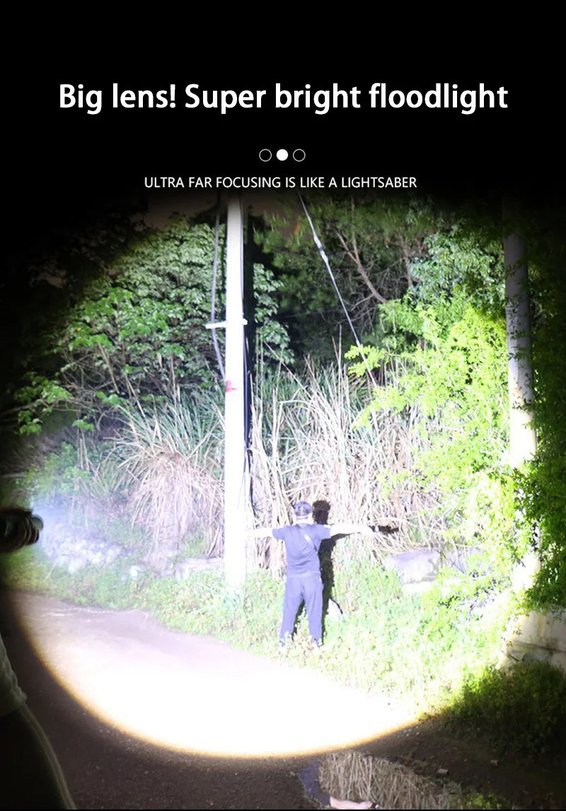 LED Display Laser Flashlight Super Bright Type-C Rechargeable IPX8 Waterproof Long Lasting Camping Emergency Flashlight