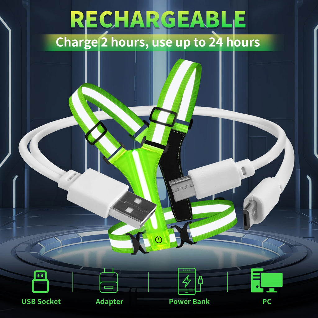LED Reflective Vest Running Gear USB Rechargeable LED Light Up Vest High Visibility Running Lights for Jogging Running Walking