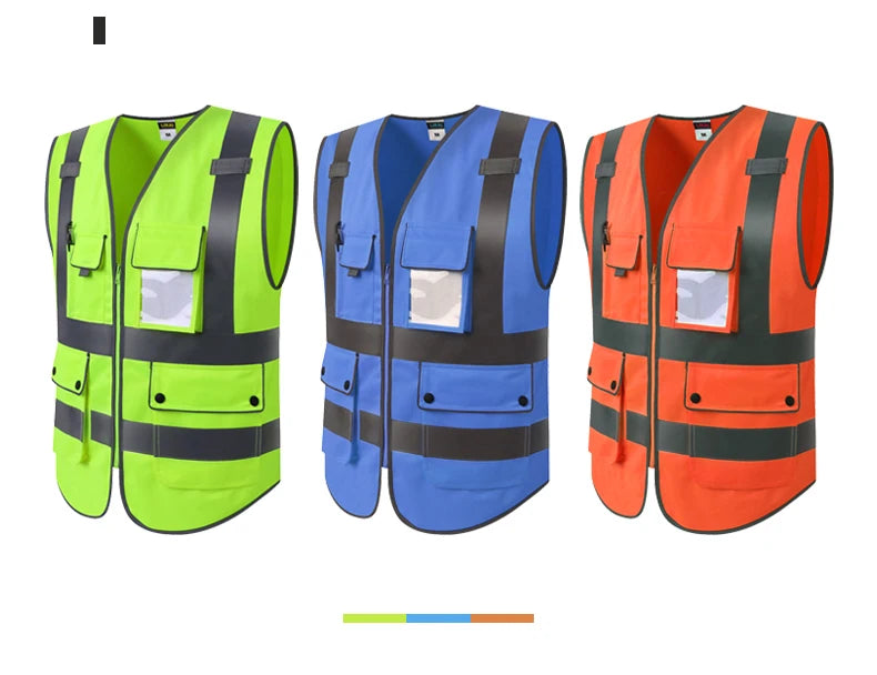 High Visibility Reflective Safety Vest Zipper Front Vest With Reflective Strips Construction Workwear Safety Reflective Vest