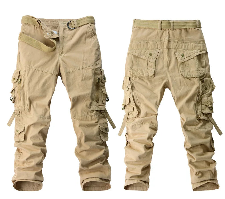 Men's Cargo Pants 100% Cotton Multi-Pocket Work Pants Loose Sports Solid Color Trousers for Men Windproof Wear Resistant Pant